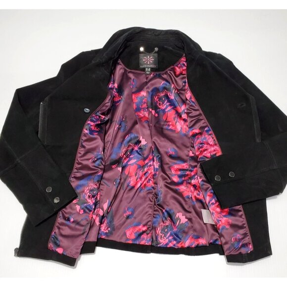Isaac Mizrahi Women's Black Suede Leather Motorcycle Jacket  Size 8 627 - Picture 10 of 13